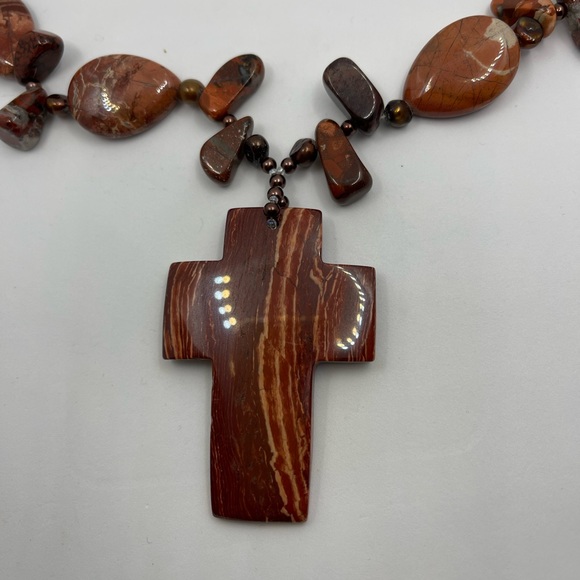 Red Jasper Necklace Natural Gemstones- AAA Nugget Bronze Color Freshwater Pearl - Picture 8 of 14